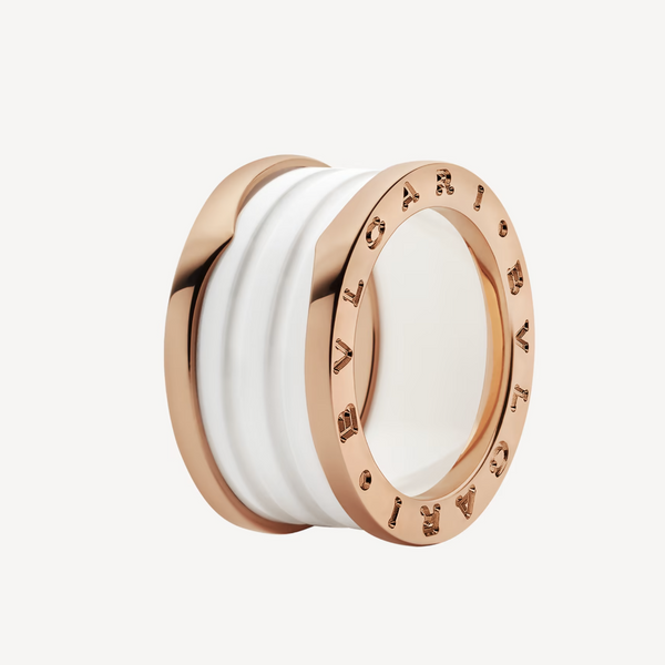 <chiba> ZERO 1 VIERBAND-LOOPS UND WEISSER KERAMIK-SPIRALENRING IN ROSA GOLD</chiba>